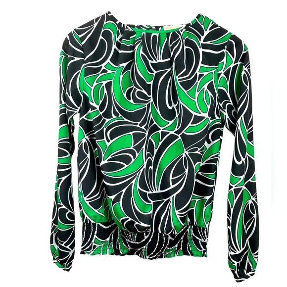 Michael Kors long sleeve crewneck blouse, XS smocked waistband, loose fit Office - Picture 1 of 12